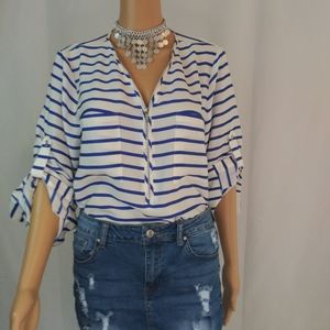 Calvin Klein Womens Size M White Striped Blouse